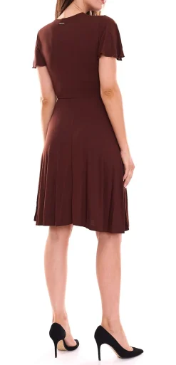 Kleider*Laura Scott 2er Pack Damen Wickel-Kleid schicke Mini-Kleid mit Allover Zacken-Muster 61595346 Braun/Bunt