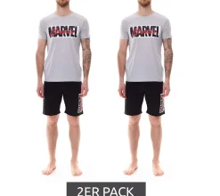 Nachtwäsche & Bademode*MARVEL 2er Pack Herren Pyjama-Set mit -Motiv Sommer-Pyjama kurzer Schlafanzug Homewear Grau/Schwarz