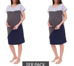 Kleider*neun 9 monate 2er Pack Damen Umstands-Kleid asymetrisches Schwangerschafts-Kleid 32879759 Grau/Blau