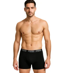 Unterwäsche|Boxershorts*PUMA 2er Pack Everyday Basic Boxer Herren Boxer-Shorts Baumwoll-Unterhose 521015001 691 Schwarz/Grau-meliert