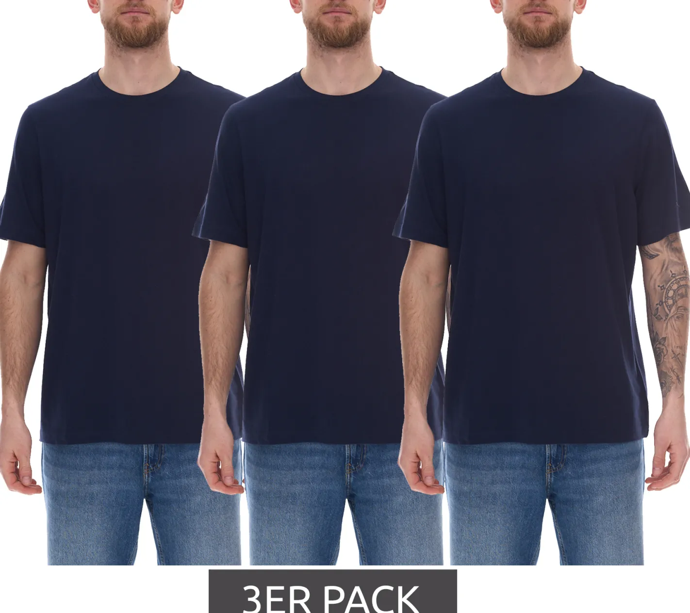 T-Shirts & Tank Tops*PUMA 3er Pack Herren Baumwoll-Shirt T-Shirts Rundhals-Shirt Basic-Shirt 683509 02 Navy