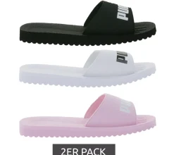 Zehentrenner & Sandalen|Sandalen & Zehentrenner*PUMA 2er Pack Purecat Bade-Latschen für Damen und Herren Sommer-Schlappen mit EVA-Sohle 360262 Schwarz, Weiß oder Rosa