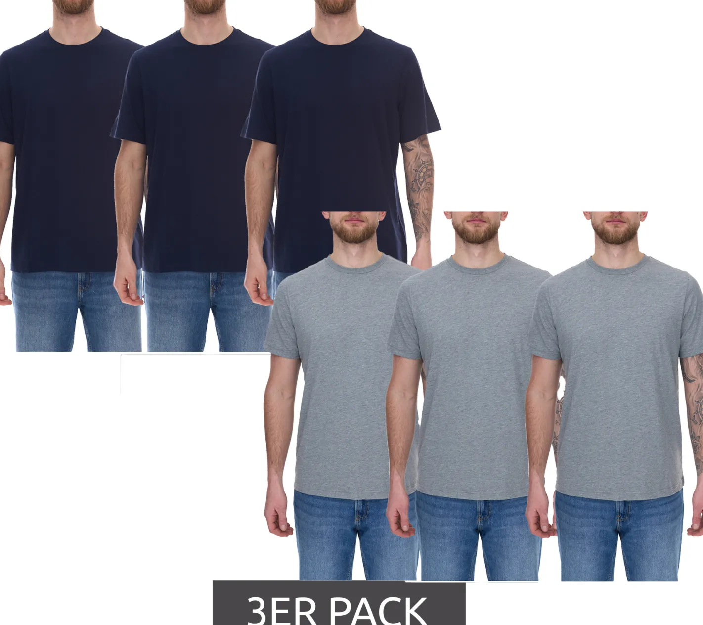 T-Shirts & Tank Tops*PUMA 3er Pack Statement Deluxe Edition Base nachhaltiges Herren Baumwoll-Shirt T-Shirts 683509 Grau oder Dunkelblau