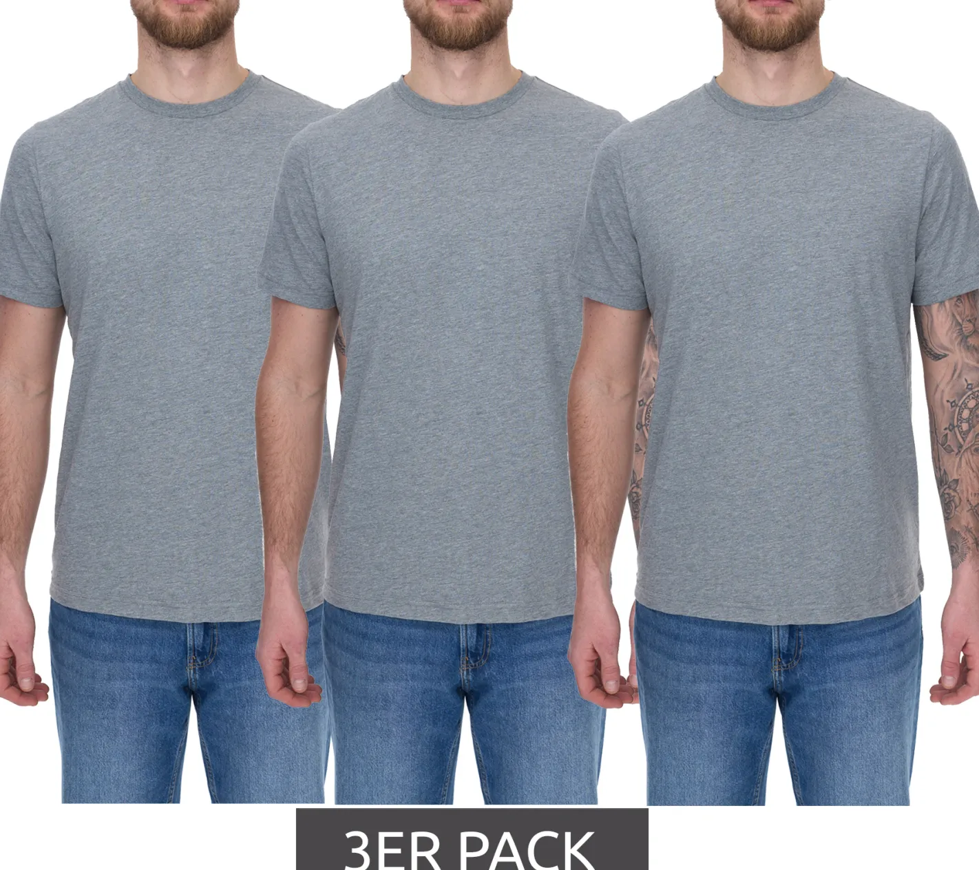 T-Shirts & Tank Tops*PUMA 3er Pack Statement Deluxe Edition Base nachhaltiges Herren Baumwoll-Shirt T-Shirts 683509 Grau oder Dunkelblau