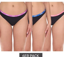 Unterwäsche|Socken & Unterwäsche*PUMA 6er Pack String-Tanga Damen Slips Unterwäsche-Set Baumwoll-Slips 701224757 001 Schwarz