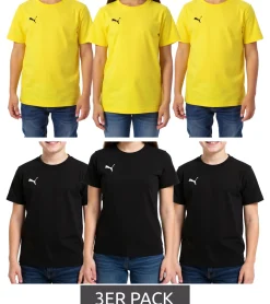 T-Shirts & Tank Tops*PUMA 3er Pack TeamGoal 23 Casual Kinder Sport-Shirt für Jungen & Mädchen Baumwoll T-Shirt mit Logo-Stickerei 656709 Schwarz oder Gelb