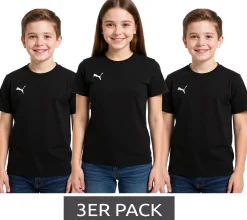 T-Shirts & Tank Tops*PUMA 3er Pack TeamGoal 23 Casual Kinder Sport-Shirt für Jungen & Mädchen Baumwoll T-Shirt mit Logo-Stickerei 656709 Schwarz oder Gelb
