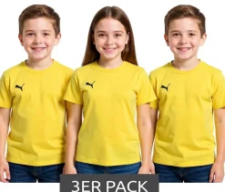 T-Shirts & Tank Tops*PUMA 3er Pack TeamGoal 23 Casual Kinder Sport-Shirt für Jungen & Mädchen Baumwoll T-Shirt mit Logo-Stickerei 656709 07 Gelb