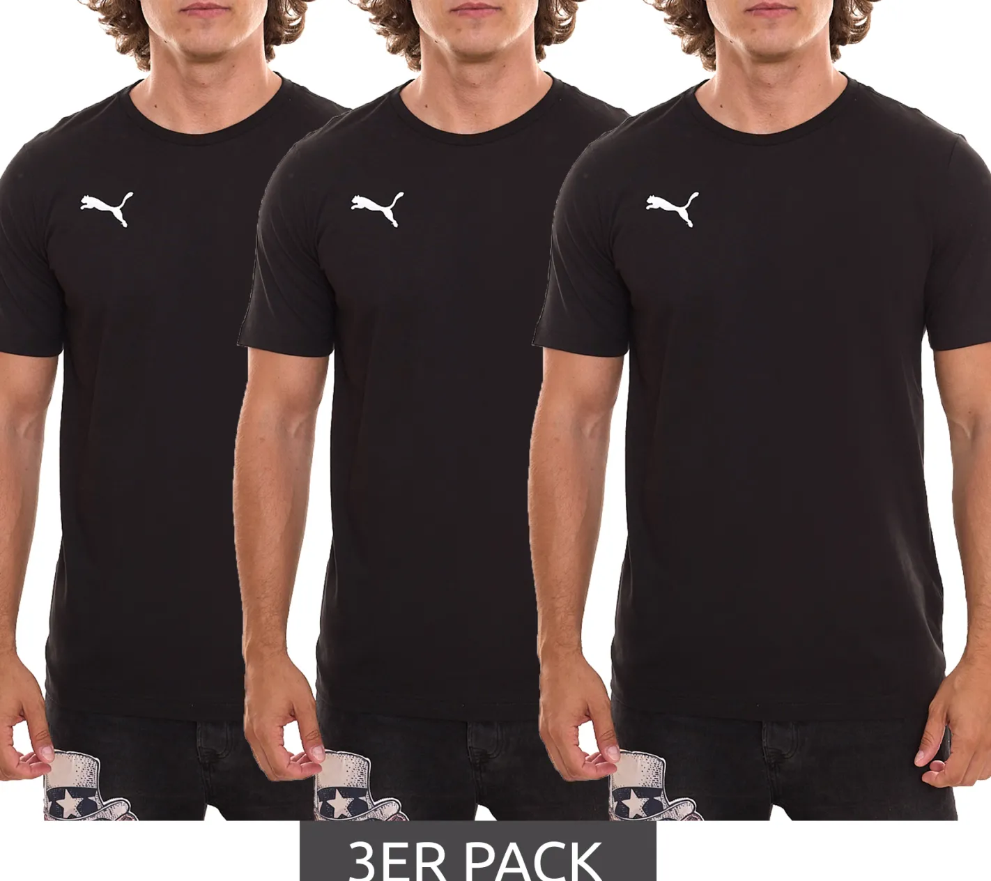 T-Shirts & Tank Tops*PUMA 3er Pack TeamGOAL 23 Casual Herren Baumwoll-Shirt mit Logo-Stickerei schlichtes T-Shirts 656578 03 3 Schwarz