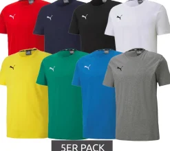 T-Shirts & Tank Tops*PUMA 5er Pack TeamGoal 23 Jungen & Mädchen Sport-Shirt Baumwoll-Shirt mit Logo-Patch T-Shirt 656709 Grün, Schwarz, Grau, Dunkelblau, , Rot, Hellblau oder Weiß Gelb