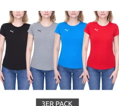 Fitnessmode & Jogginghosen|Tops & T-Shirts*PUMA 3er Pack TeamGoal23 Damen T-Shirt Sport-Shirt Baumwoll-Shirt mit Logo-Patch Fitness-Shirt 657085 Grau, , Blau oder Schwarz Rot