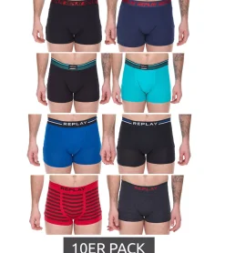 Unterwäsche|Boxershorts*REPLAY 10er Pack Herren Retro Boxershorts Baumwoll-Unterwäsche Blau, Schwarz, Dunkelblau oder Rot