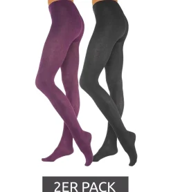 Strümpfe & Socken|Große Größen*ROGO 2er Pack X LAVANA Damen Baumwoll-Strumpfhose bequeme Strumpf-Hose 542819 Schwarz/Grau oder Schwarz/Lila