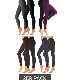 Große Größen|Fitnessmode & Jogginghosen*ROGO 2er Pack X LAVANA Damen Baumwoll-Leggings bequeme Leggings Sport-Leggings Schwarz, Lila, Grau, Braun, Blau
