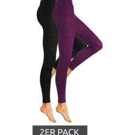 Große Größen|Fitnessmode & Jogginghosen*ROGO 2er Pack X LAVANA Damen Baumwoll-Leggings bequeme Leggings Sport-Leggings 231533 Schwarz/Lila