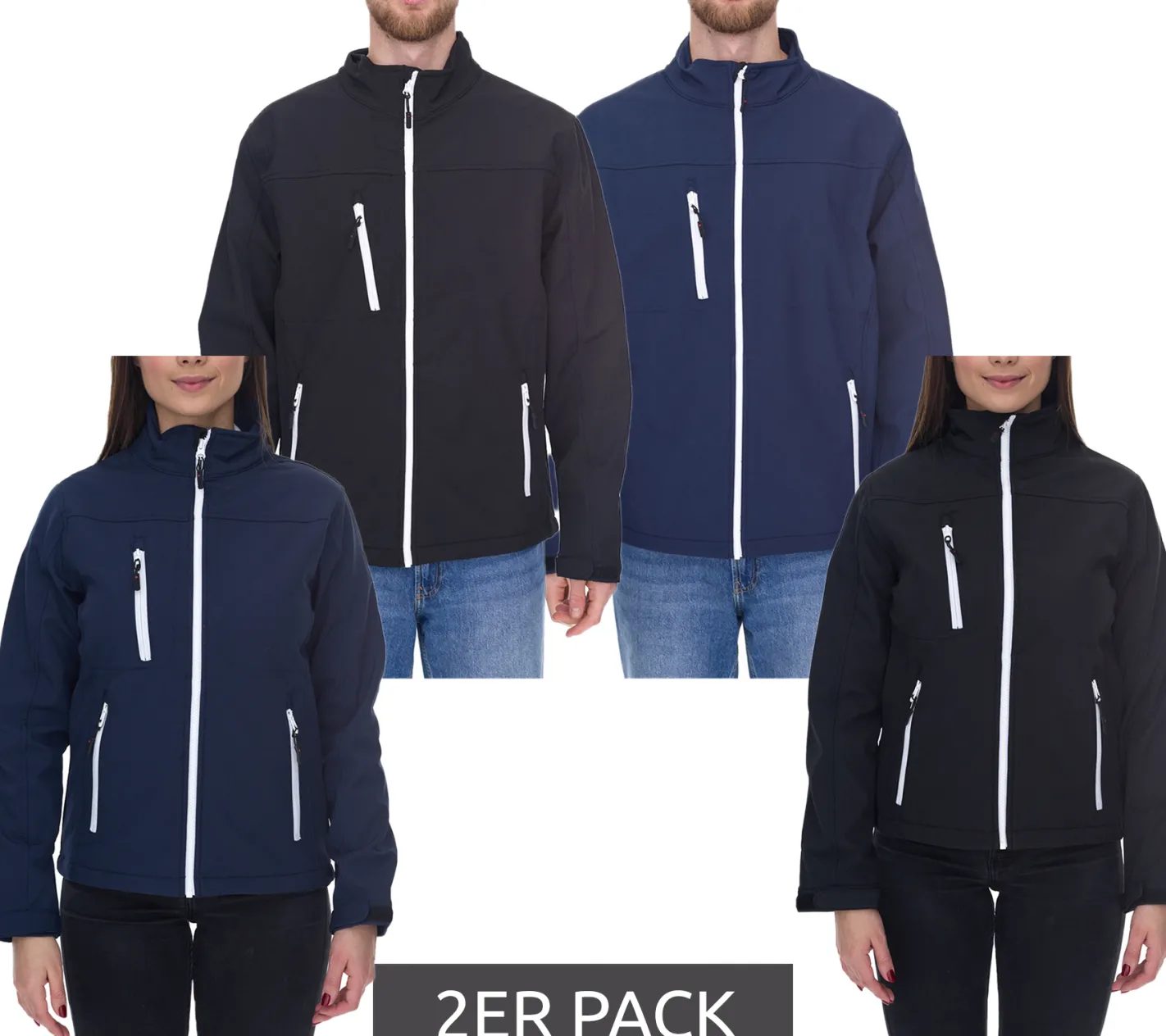 Mäntel & Jacken|Jacken & Mäntel*SANTINO 2er Pack Softshell-Jacke wasserabweisende Outdoor-Jacke für Damen oder Herren Sparpack Alltags-Jacke in Blau oder Schwarz