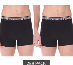 Unterwäsche|Boxershorts*Sergio Tacchini 2er Pack Herren Boxershorts mit zweifarbigen Bund und weißen Schriftzug Baumwoll-Unterhose 160gsm 23.0000.974 Schwarz/Weiß