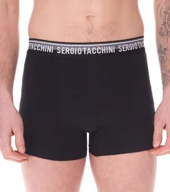 Unterwäsche|Boxershorts*Sergio Tacchini 2er Pack Herren Boxershorts mit zweifarbigen Bund und weißen Schriftzug Baumwoll-Unterhose 160gsm 23.0000.974 Schwarz/Weiß