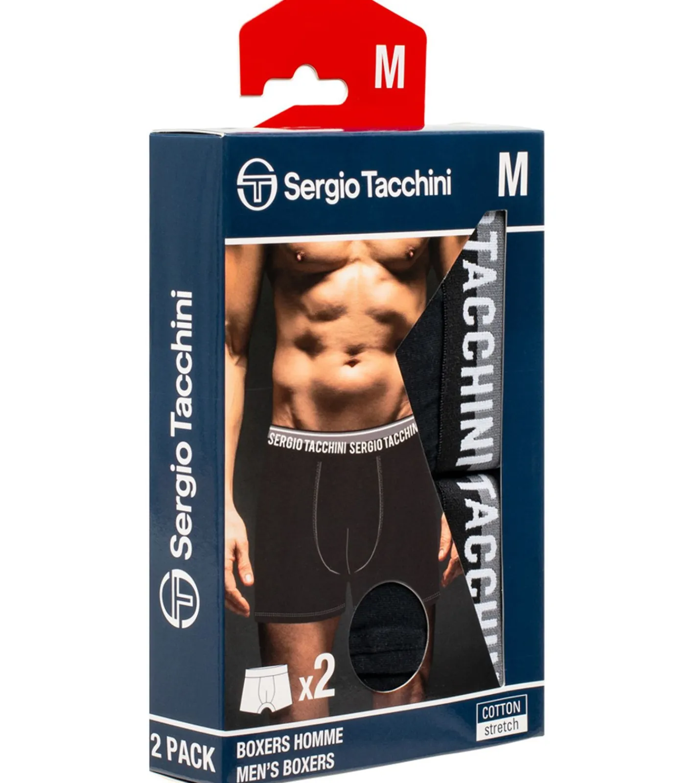 Unterwäsche|Boxershorts*Sergio Tacchini 2er Pack Herren Boxershorts mit zweifarbigen Bund und weißen Schriftzug Baumwoll-Unterhose 160gsm 23.0000.974 Schwarz/Weiß