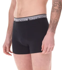Unterwäsche|Boxershorts*Sergio Tacchini 10er Pack Herren Boxershorts mit zweifarbigen Bund und weißen Schriftzug Baumwoll-Unterhose 160gsm 23.0000.974 Schwarz/Weiß, Schwarz/Grau oder Schwarz