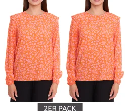 Poloshirts & Blusen*Tamaris 2er Pack Blusen-Shirt Damen Langarm-Bluse mit floralem Muster und kleinen Rüschen 50537609 Orange/Pink