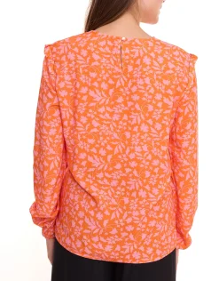 Poloshirts & Blusen*Tamaris 2er Pack Blusen-Shirt Damen Langarm-Bluse mit floralem Muster und kleinen Rüschen 50537609 Orange/Pink