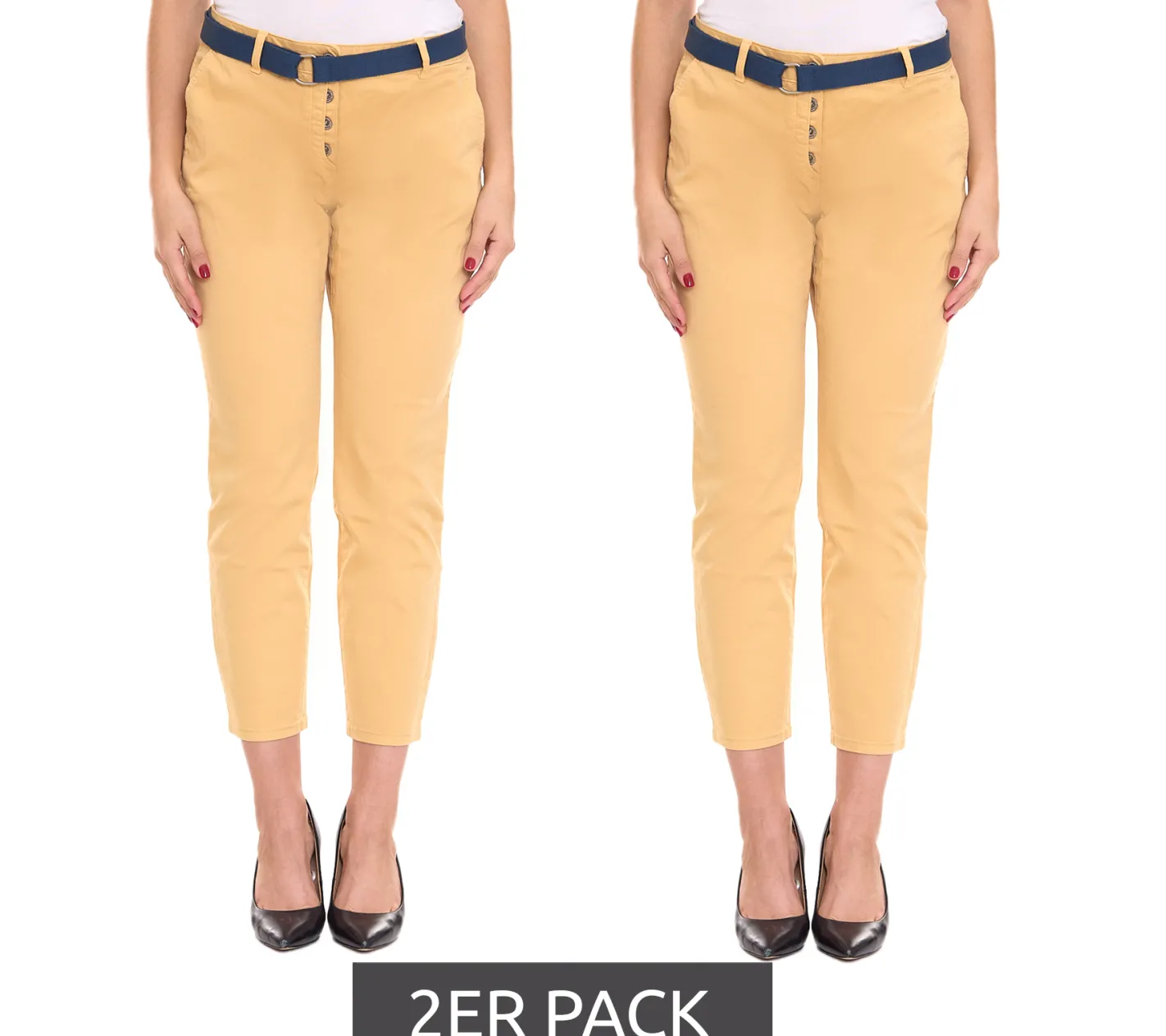 Hosen & Jeans*Tom Tailor 2er Pack Damen Chino-Hose stylische Alltags-Hose mit Gürtel 46246404 Beige