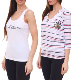 Tops & T-Shirts*Tom Tailor 4er Pack T-Shirt Set Damen Sommer-Shirt und Baumwoll-Top 34300140 Weiß/Blau/Rot