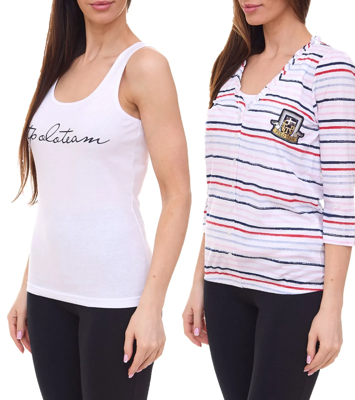 Tops & T-Shirts*Tom Tailor 4er Pack T-Shirt Set Damen Sommer-Shirt und Baumwoll-Top 34300140 Weiß/Blau/Rot