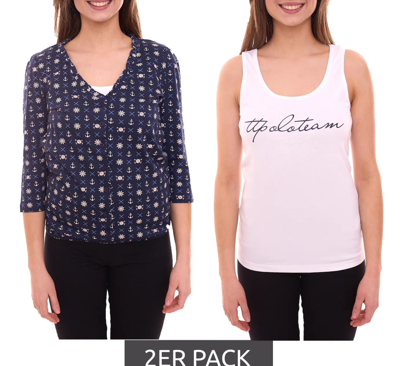 Tops & T-Shirts*Tom Tailor 2er Pack T-Shirt Set Damen Sommer-Shirt und Baumwoll-Top 21882004 Weiß/Blau