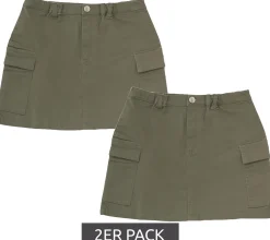 Kleider & Röcke*O46bpx 2er Pack trendiger Kinder Cargo-Rock für Mädchen Sommer-Rock mit seitlichen Taschen Baumwoll-Rock 906440 Olivgrün