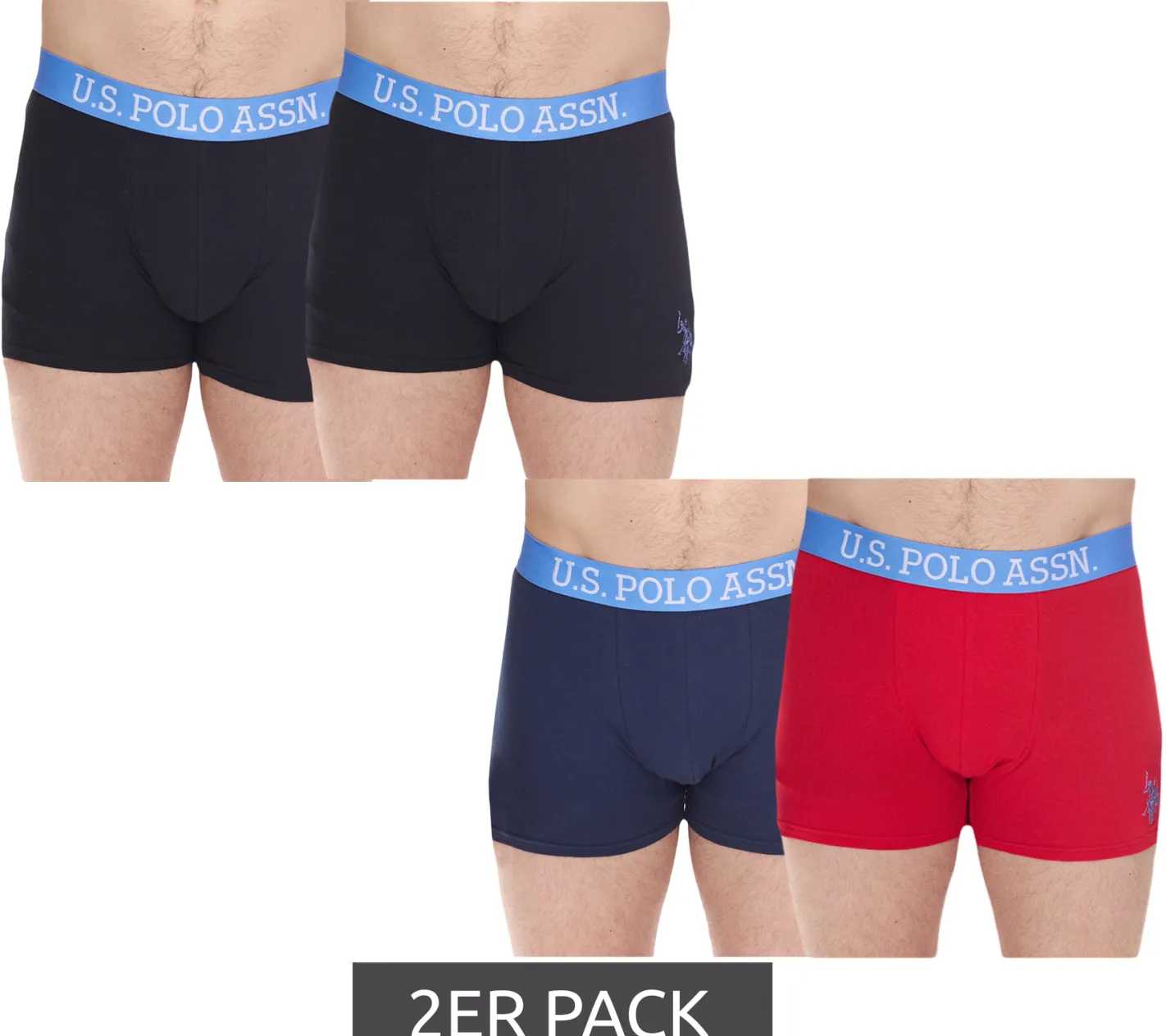 Unterwäsche|Boxershorts*U.S. POLO ASSN. 2er Pack Herren Boxershorts atmungsaktive Baumwoll-Unterhose Unterwäsche 011601_US16133_02 Schwarz oder Blau/Rot
