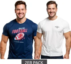 T-Shirts & Tank Tops*U.S. SPORT AMERICA 2er Pack Herren T-Shirt Basic Baumwoll-Shirt Rundhals-Shirt Kurzarm Blau/Weiß