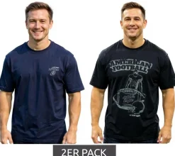 T-Shirts & Tank Tops*U.S. SPORT AMERICA 2er Pack Herren T-Shirt Basic Baumwoll-Shirt Rundhals-Shirt Kurzarm Blau/Schwarz