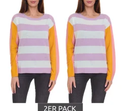 Sweater & Pullover*Aniston 2er Sparpack CASUAL Pullover stylischer Damen Strick-Pullover im Colourblock-Look 51008313 Violett/Bunt