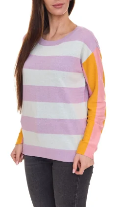 Sweater & Pullover*Aniston 2er Sparpack CASUAL Pullover stylischer Damen Strick-Pullover im Colourblock-Look 51008313 Violett/Bunt