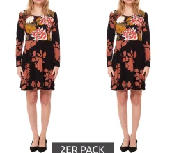 Kleider*Aniston 2er Sparpack Casual Mini-Kleid Damen Jersey-Kleid mit Blütendruck 68471124 Schwarz/Bunt