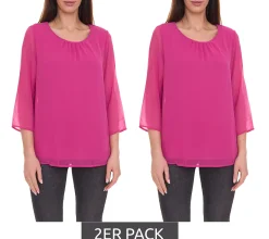 Poloshirts & Blusen*Aniston 2er Sparpack SELECTED Damen modische Sommer-Bluse mit 3/4-Ärmeln 16113300 Pink