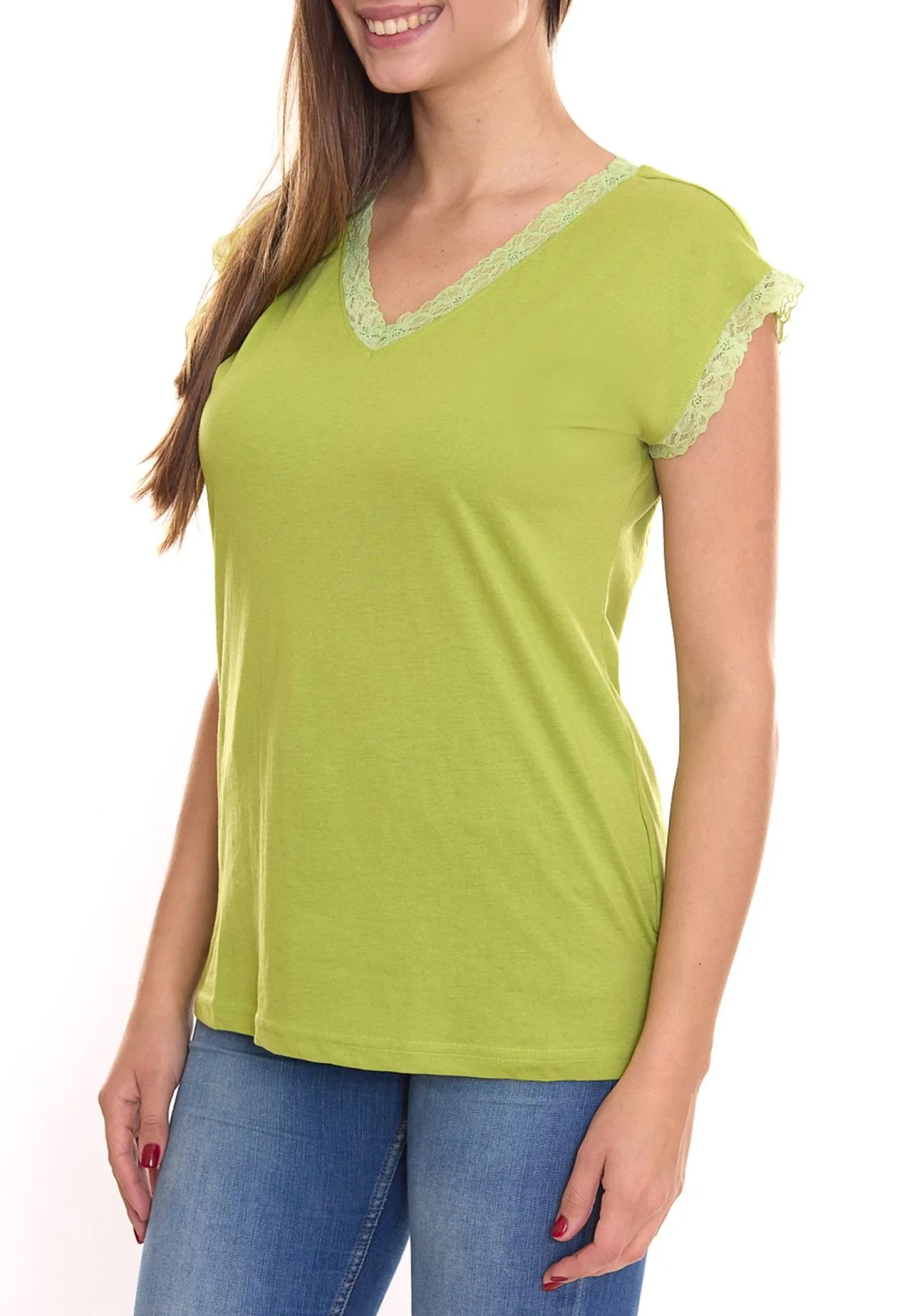 Tops & T-Shirts*BOYSEN´S 2er Sparpack BOYSEN`S Damen Top mit Spitzendetails Kurzarm-Shirt 34323651 Grün