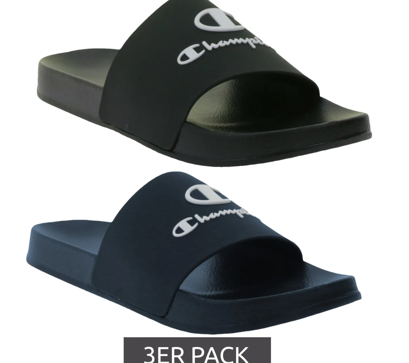 Zehentrenner & Sandalen|Pantoffeln & Hausschuhe*Champion 3er Sparpack Kos Damen und Herren Bade-Schuhe Badelatschen Sommer-Schuhe Schlupf-Schuhe S22175 Schwarz oder Blau