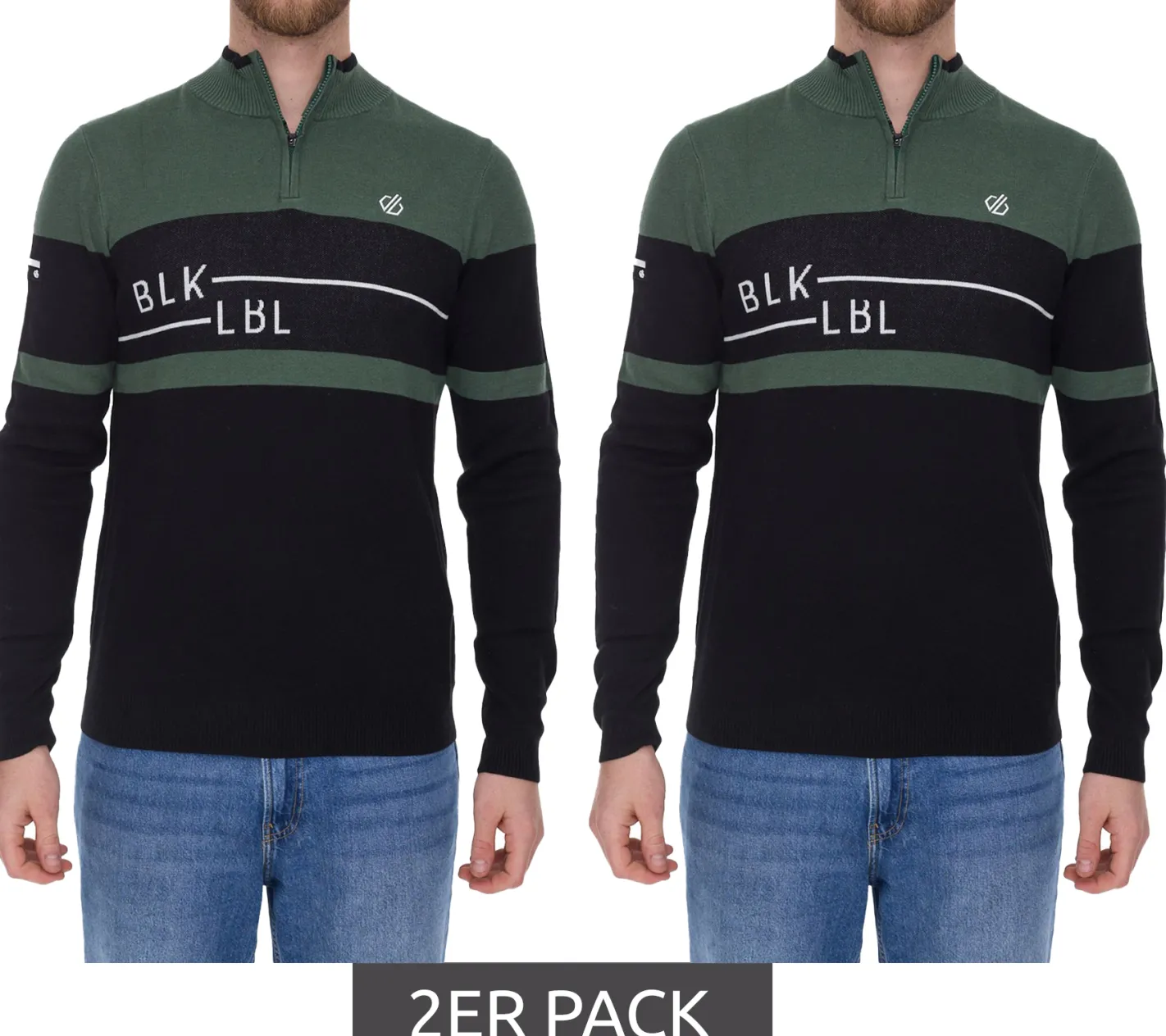 Pullover & Sweater|Sportoberbekleidung*DARE 2b 2er Sparpack Outgoing II Herren Sweatshirt Troyer mit antibakterieller Geruchskontrolle Pullover DMK312_P7T Schwarz/Gün