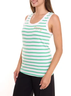 Tops & T-Shirts*DELMAO 2er Sparpack DELAMO Striped Tanktop enganliegendes Damen Baumwoll-Shirt mit Stickerei 24025421 Grün/Weiß