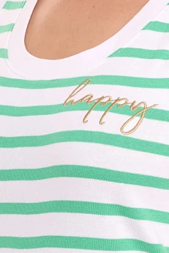 Tops & T-Shirts*DELMAO 2er Sparpack DELAMO Striped Tanktop enganliegendes Damen Baumwoll-Shirt mit Stickerei 24025421 Grün/Weiß