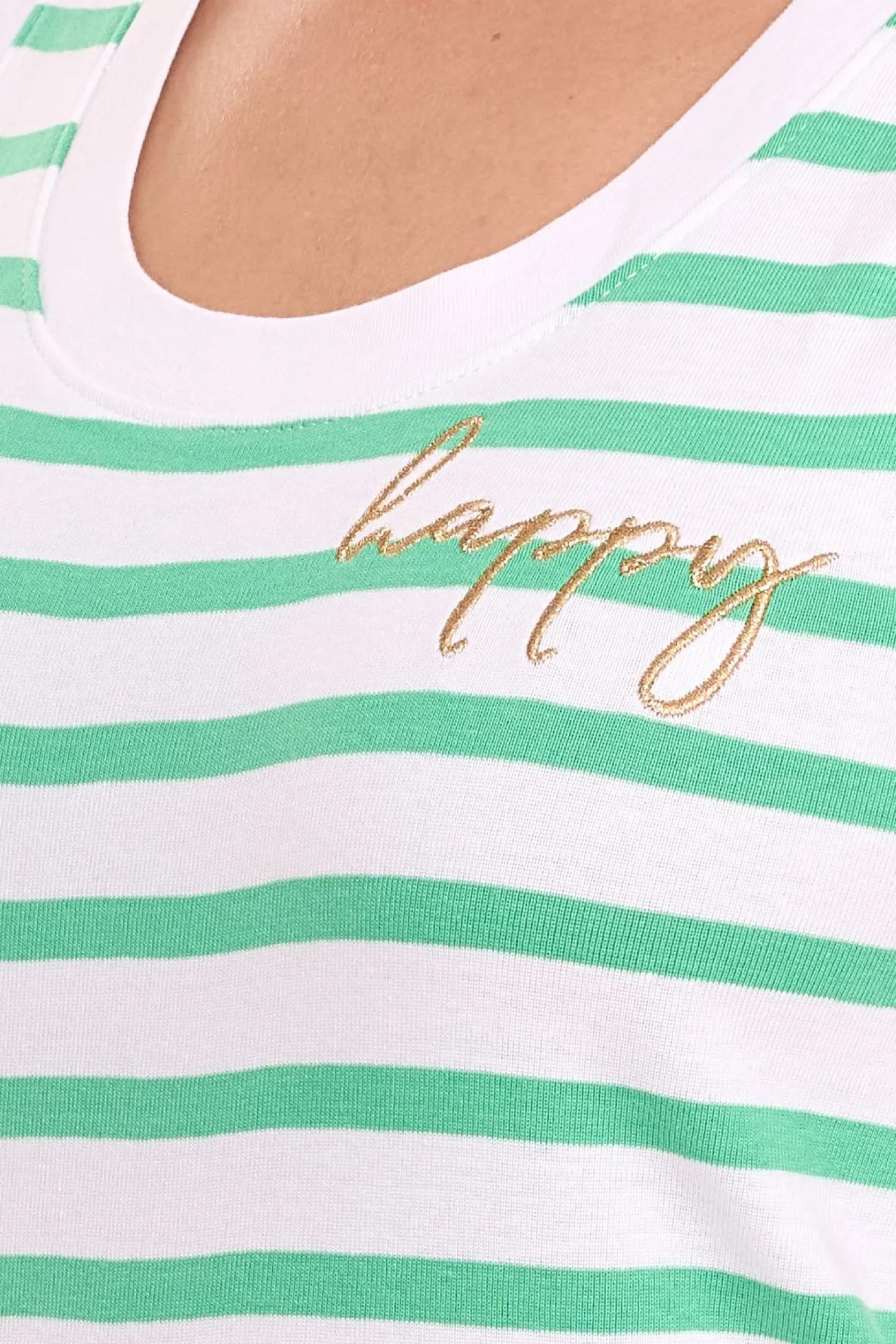 Tops & T-Shirts*DELMAO 2er Sparpack DELAMO Striped Tanktop enganliegendes Damen Baumwoll-Shirt mit Stickerei 24025421 Grün/Weiß