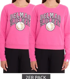 Sweater & Pullover*DELMAO 2er Sparpack Cropped Sweater verkürzt geschnittener Damen Baumwoll-Pullover 42556633 Pink