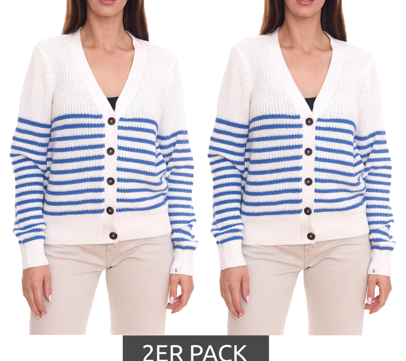 Strickjacken & Cardigans*DELMAO 2er Sparpack Damen Strickjacke gestreift Feinstrick-Cardigan 46338846 Weiß/Blau