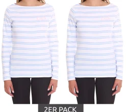 Sweater & Pullover*DELMAO 2er Sparpack Damen Langarm-Shirt gestreiftes Baumwoll-Sweatshirt 85025237 Blau/Weiß