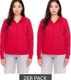 Große Größen|Sweater & Pullover*Elevate 2er Sparpack Theron Damen Sweat-Jacke mit 240 g/m2 Baumwoll-Sweater Kapuzen-Pullover Hoodie 3823025 Rot