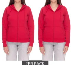 Große Größen|Sweater & Pullover*Elevate 2er Sparpack Theron Damen Sweat-Jacke mit 240 g/m2 Baumwoll-Sweater Kapuzen-Pullover Hoodie 3823025 Rot