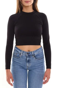Sportoberbekleidung|Fitnessmode & Jogginghosen*FAYN SPORTS 3er Sparpack Longsleeve Crop Top Damen Sport-Shirt nahtloses Yoga-Shirt 47005506 Schwarz